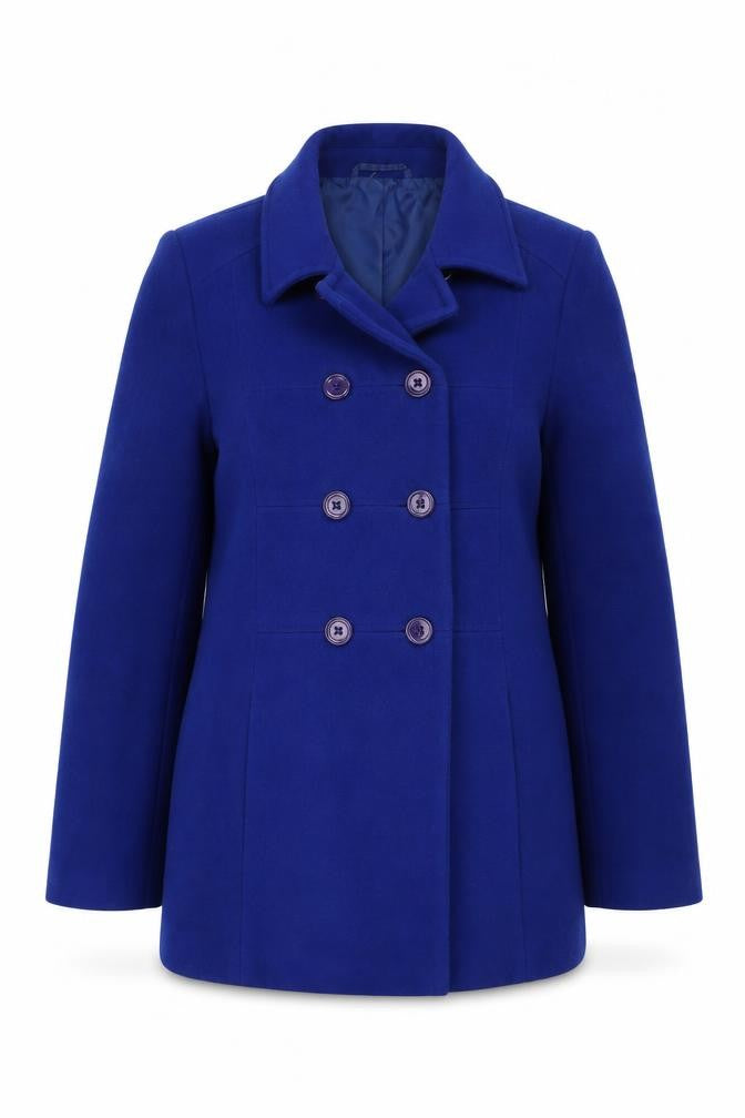 Front view of John Lewis Women's Blue Pea Coat, size 14, Classic Style