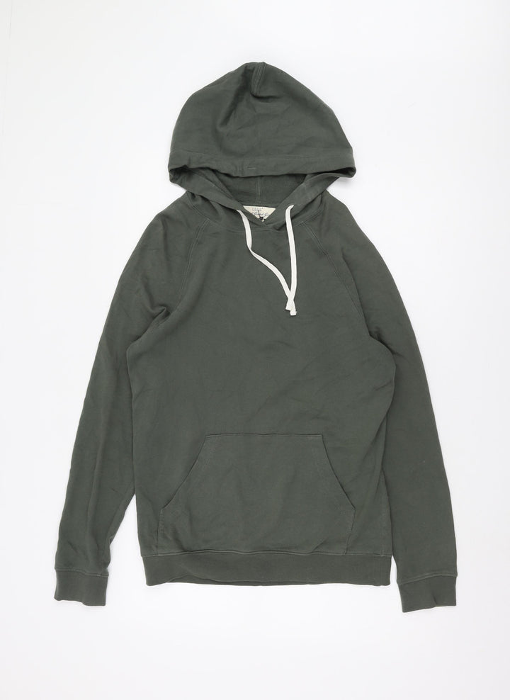 H&M Men's Green Pullover Hoodie S Cotton