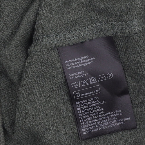 H&M Men's Green Pullover Hoodie S Cotton