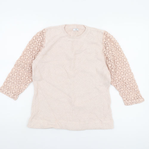 Cotton Traders Women's Beige Open-Knit Jumper Size 10
