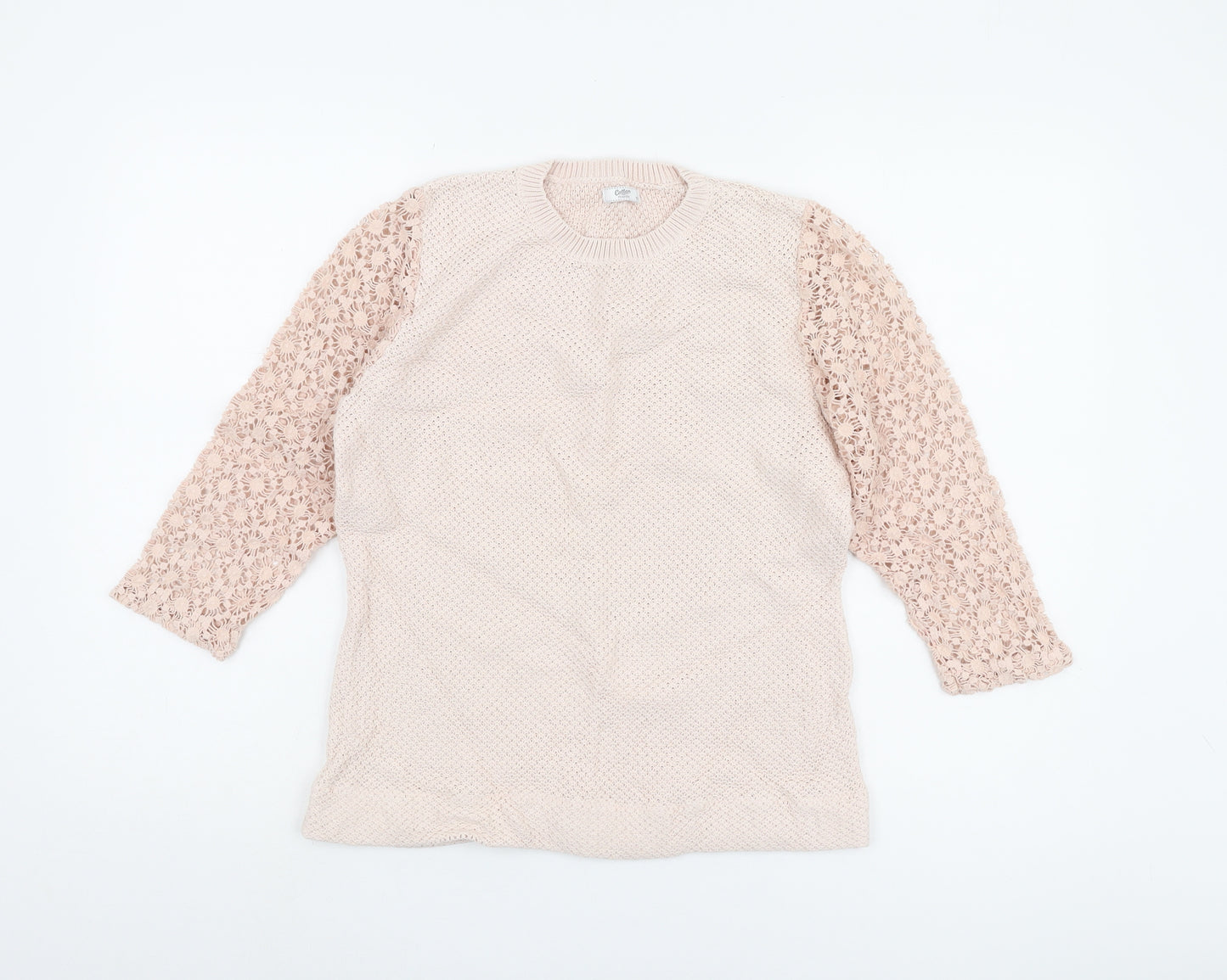 Cotton Traders Women's Beige Open-Knit Jumper Size 10