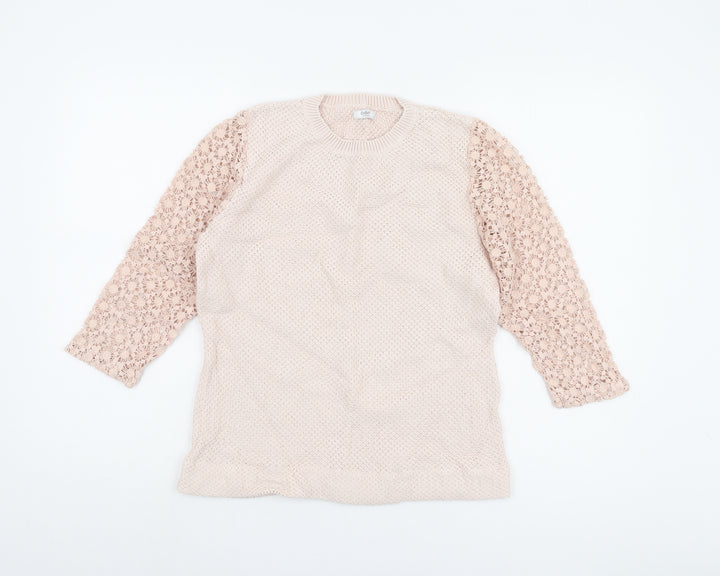 Cotton Traders Women's Beige Open-Knit Jumper Size 10