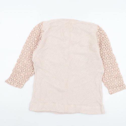 Cotton Traders Women's Beige Open-Knit Jumper Size 10