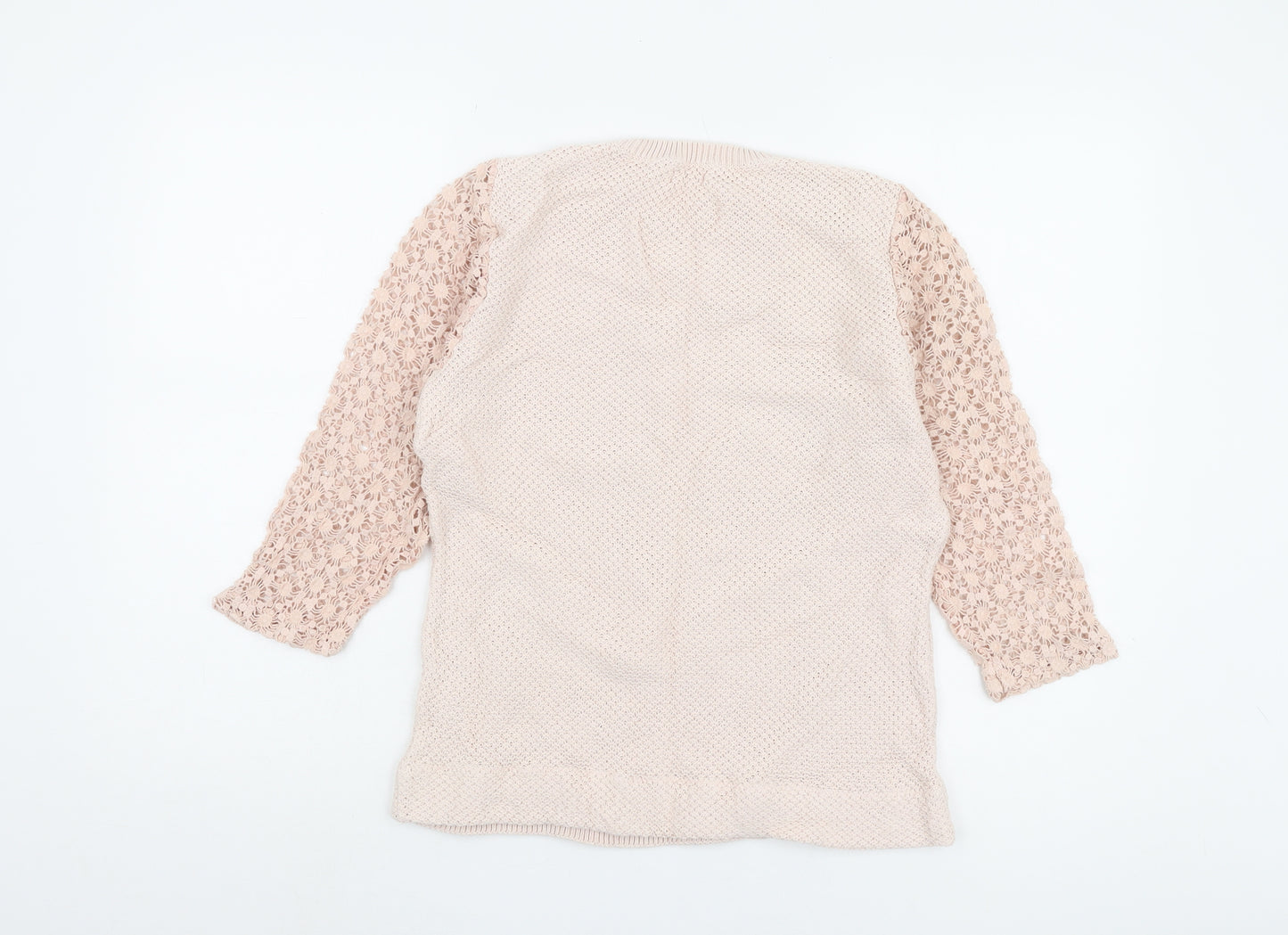 Cotton Traders Women's Beige Open-Knit Jumper Size 10