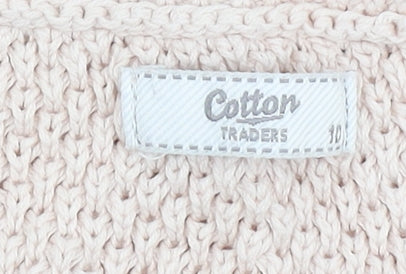 Cotton Traders Women's Beige Open-Knit Jumper Size 10