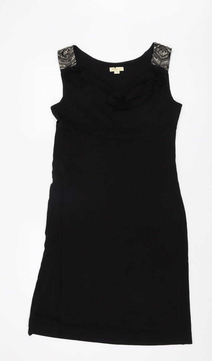 Monsoon Women's Black Sequin Sheath Dress UK 16