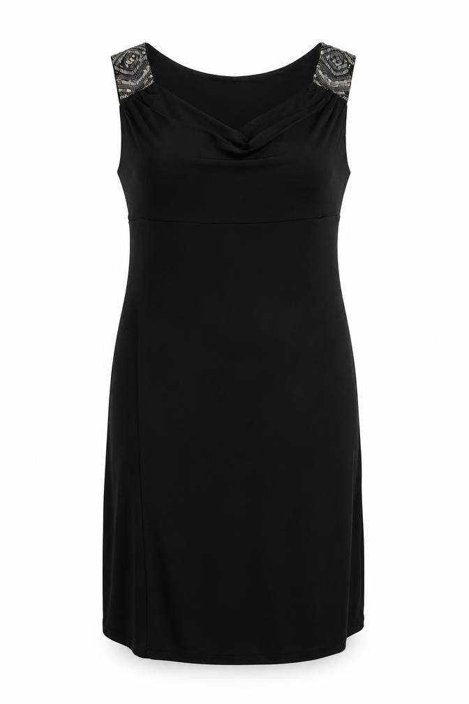 Front view of Monsoon Women's Black Sequin Sheath Dress UK 16