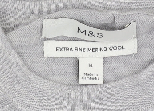 Marks and Spencer Grey Merino Wool Women's Jumper Size 14