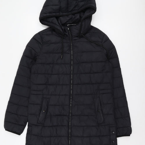 Zara Women's Black Mid-Length Hooded Jacket Size M