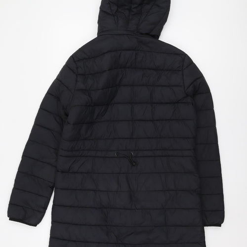 Zara Women's Black Mid-Length Hooded Jacket Size M