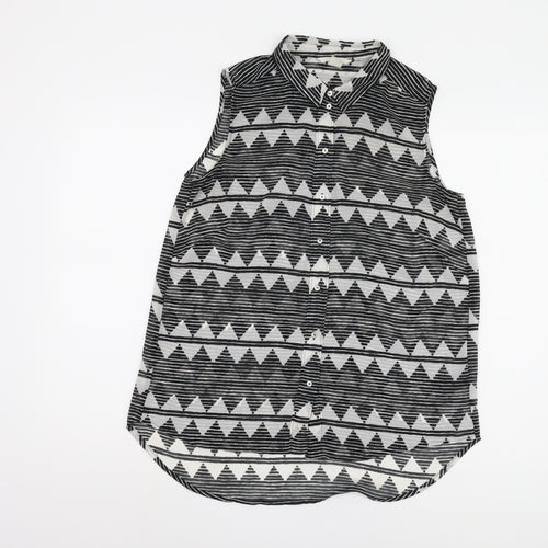 H&M Women's Black Geometric Button-Up Top Size 10