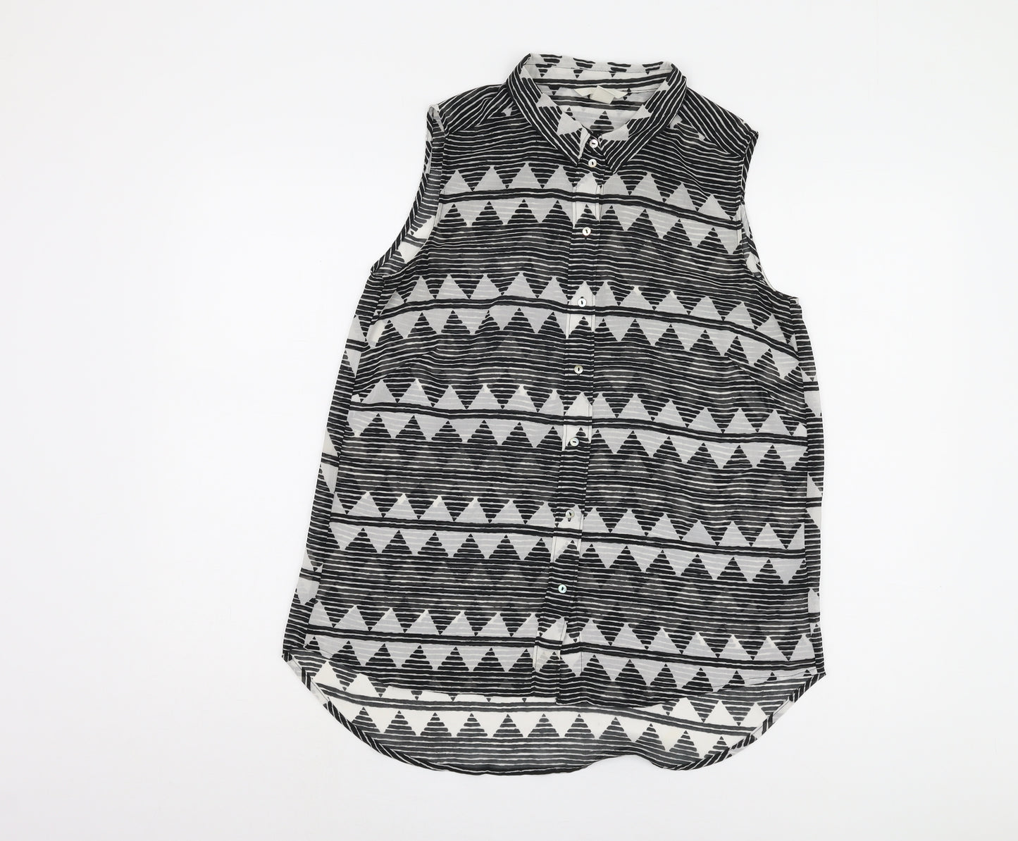 H&M Women's Black Geometric Button-Up Top Size 10