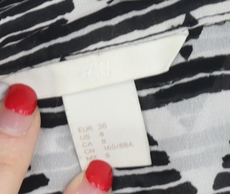 H&M Women's Black Geometric Button-Up Top Size 10