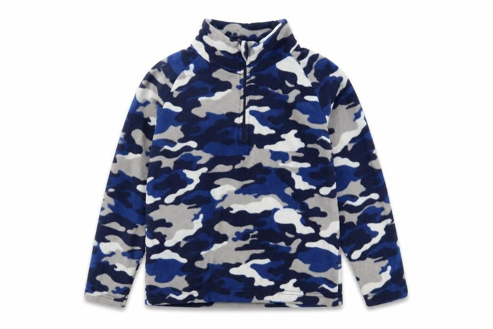 Front view of Mountain Warehouse boys’ camouflage fleece sweatshirt 7-8y