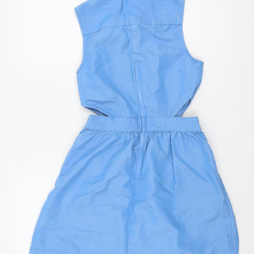 Topshop Blue Shirt Dress Women Size 10 Collared Sleeveless
