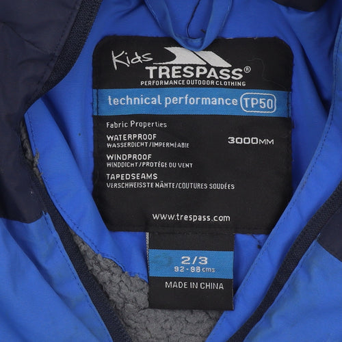 Trespass Boys Blue Puffer Jacket 2-3 Years Waterproof