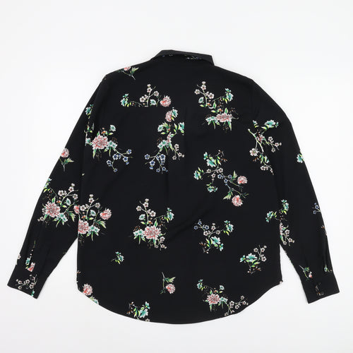 H&M Women's Black Floral Button-Up Shirt Size 8