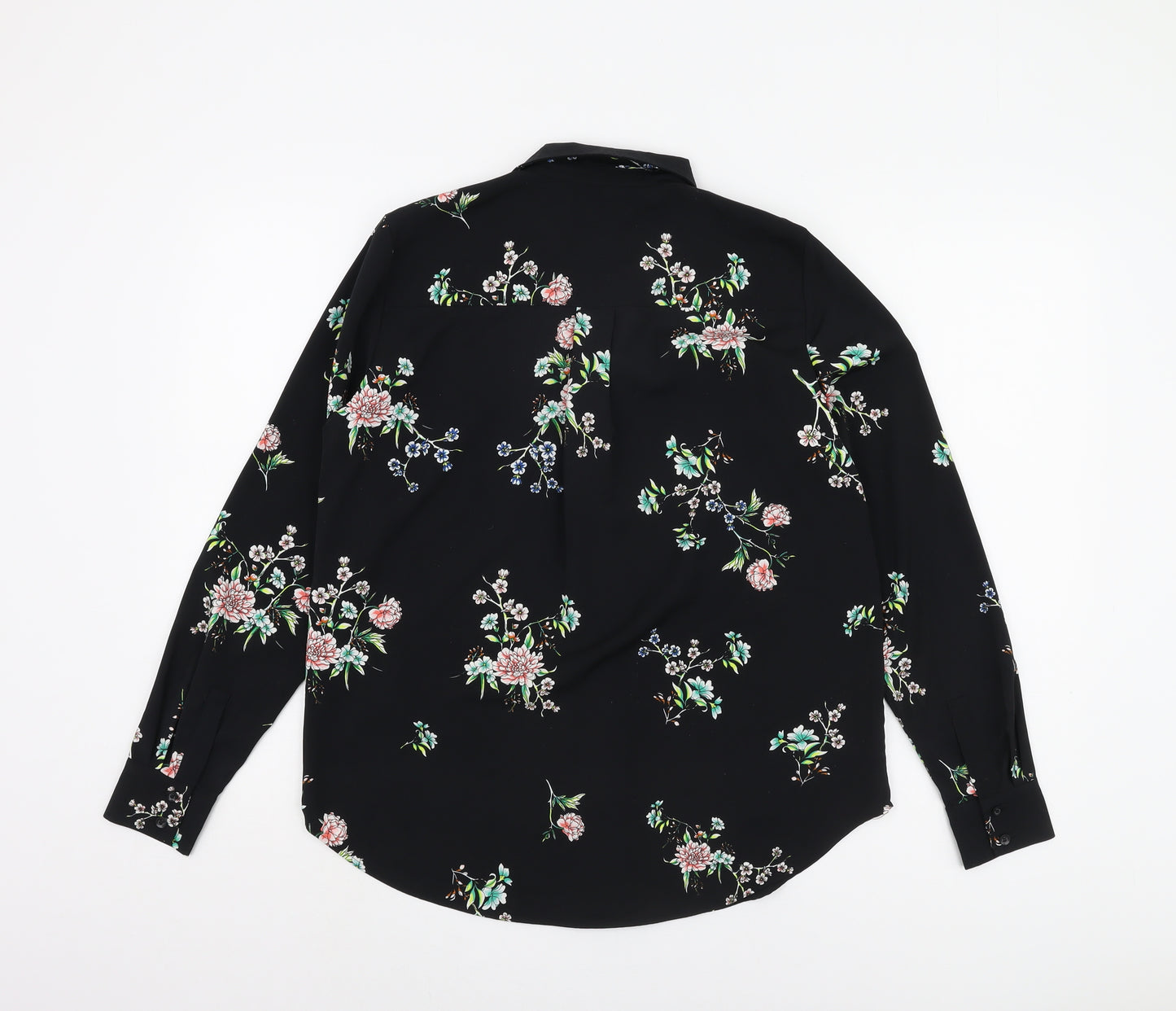 H&M Women's Black Floral Button-Up Shirt Size 8