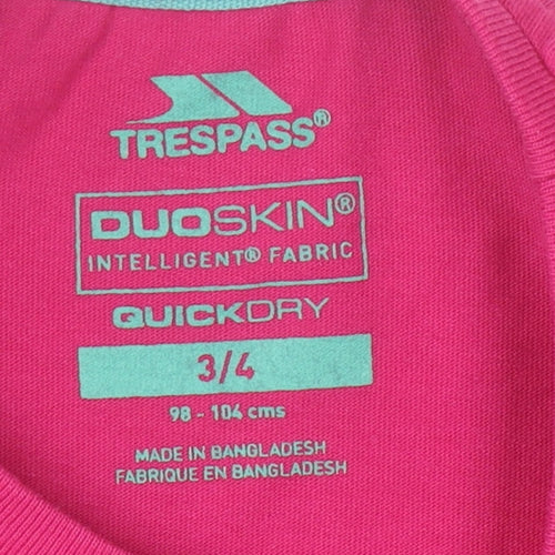 Trespass Pink Girls Fitness T-Shirt 3-4 Years - Sleeveless Quick Dry