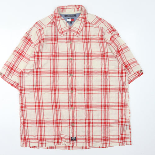 Tommy Jeans Men's Red XL Plaid Button-Up Shirt