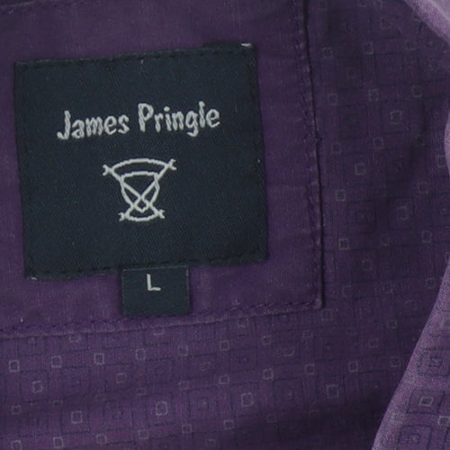 James Pringle Men's Purple Geometric Long Sleeve Shirt L