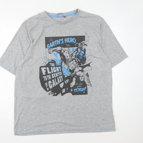 Superman Men's Grey Comic Logo T-Shirt, Size L
