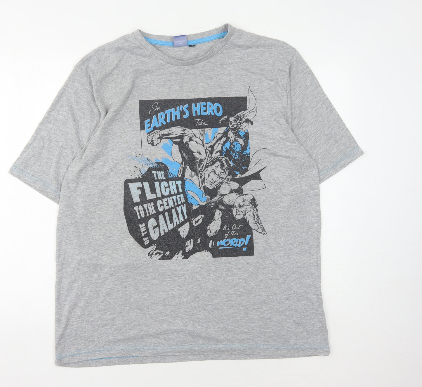 Superman Men's Grey Comic Logo T-Shirt, Size L