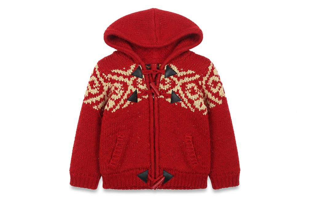 Front view of Ben Sherman boys’ red hooded cardigan age 1-2 years