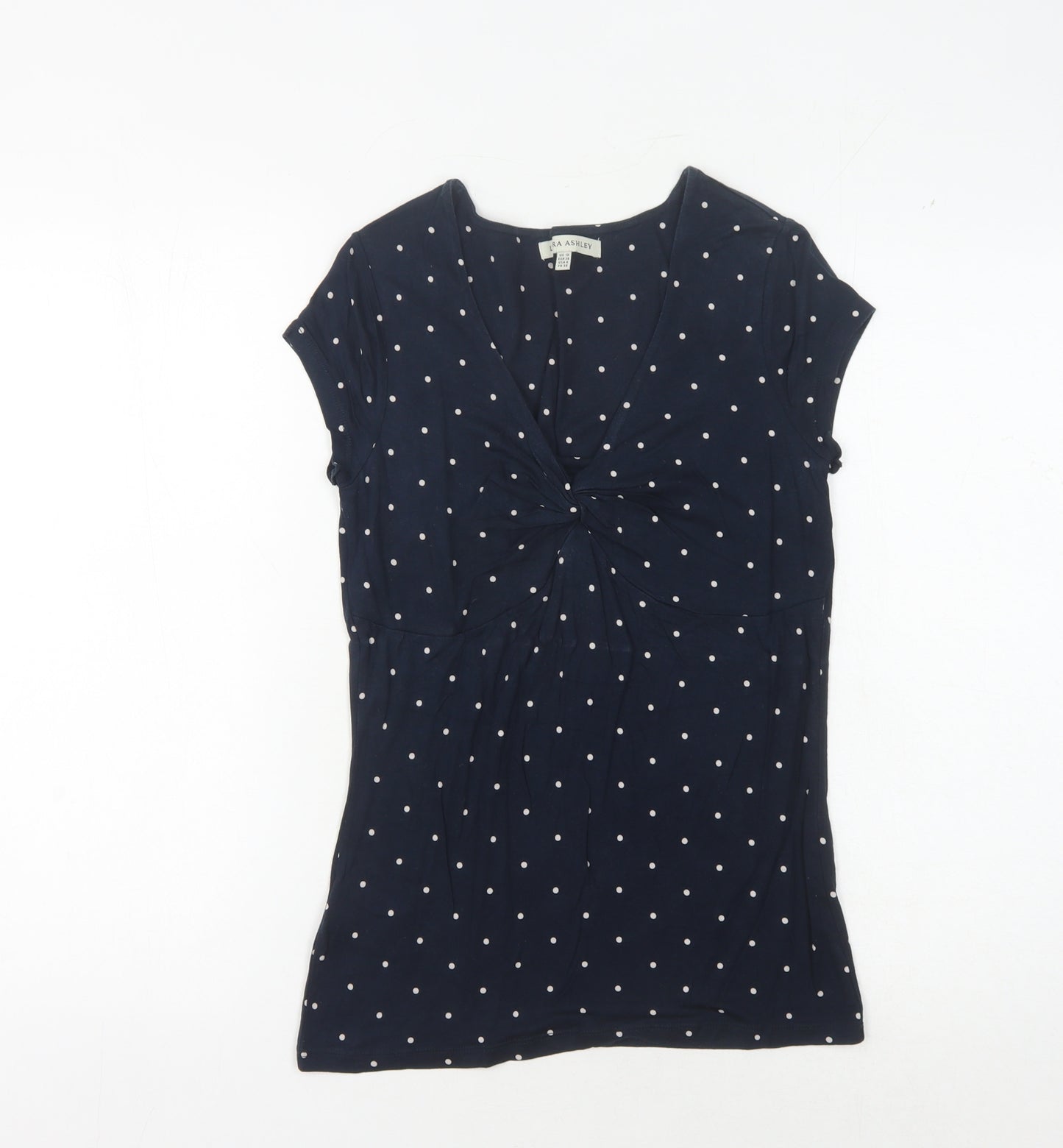 Laura Ashley Women's Blue Polka Dot V-Neck Top