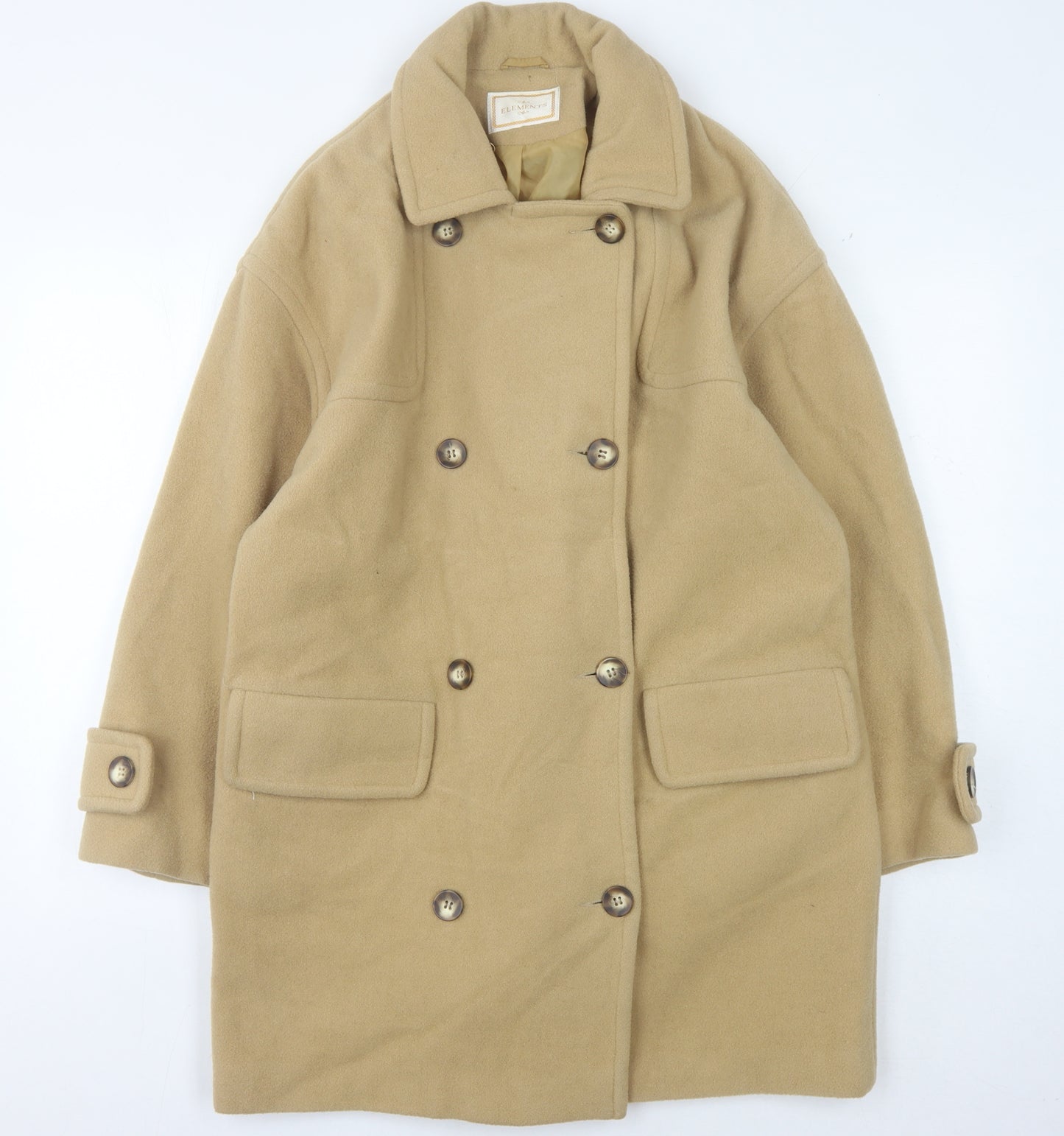 Elements Women's Beige Wool Pea Coat Size 14