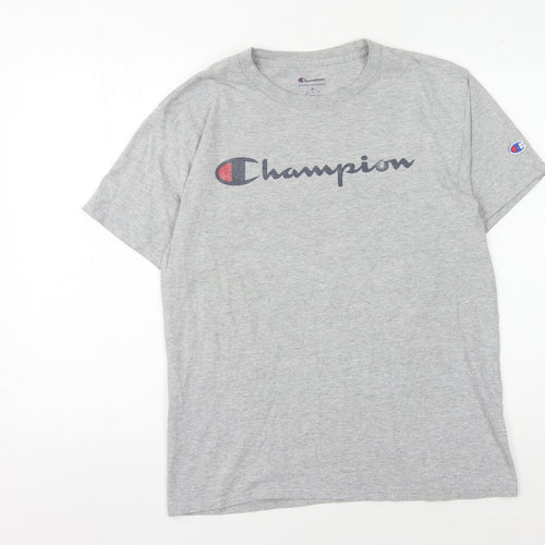 Champion Men's Grey Medium Crew Neck T-Shirt with Logo