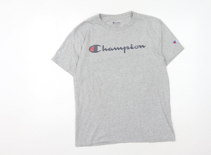 Champion Men's Grey Medium Crew Neck T-Shirt with Logo