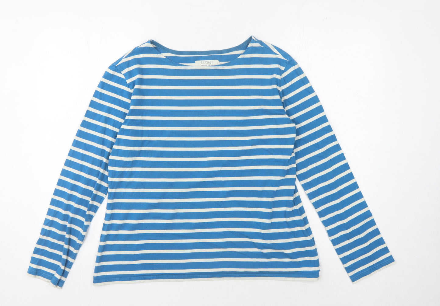 Seasalt Women's Blue Striped T-Shirt, Size 14, Cotton