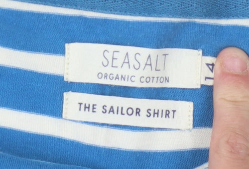 Seasalt Women's Blue Striped T-Shirt, Size 14, Cotton