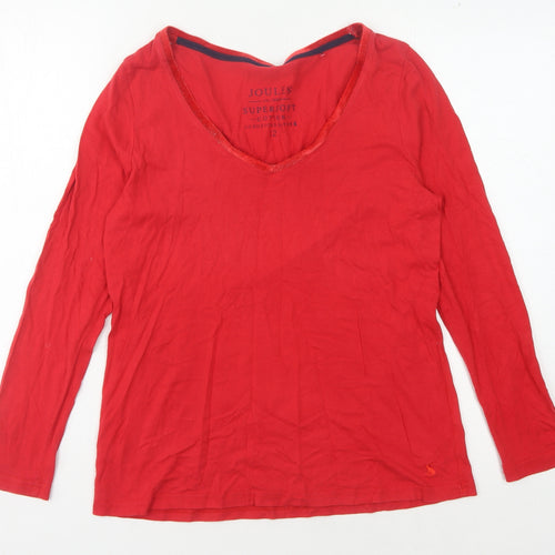 Joules Women's Red Long Sleeve V-Neck Top Size 12