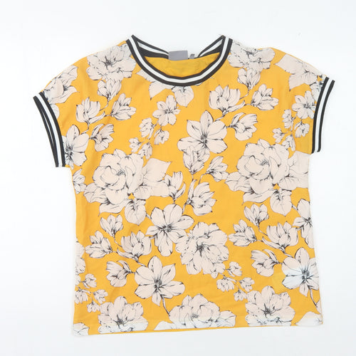 b.young Women's Yellow Floral Ringer T-Shirt, M