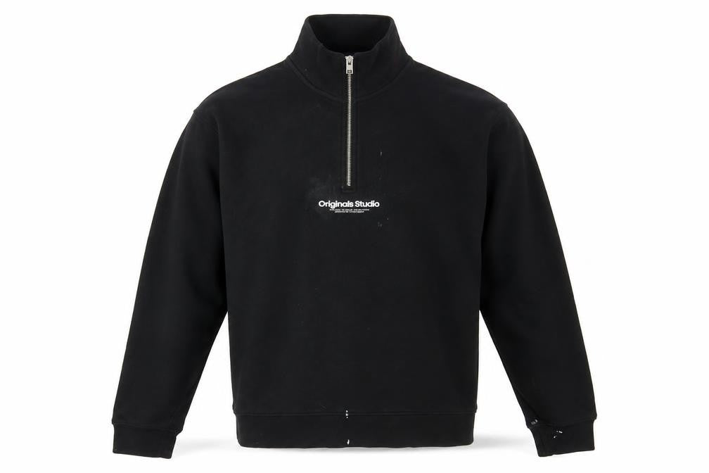 Front view of Jack & Jones Men's Black 1/4 Zip Sweatshirt L