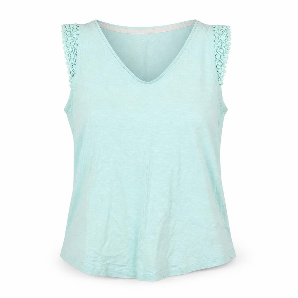 Front view of White Stuff Women's Blue Tank, size 8, V-Neck with Crochet