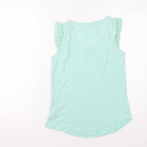 White Stuff Women's Blue Tank, Size 8, V-Neck with Crochet