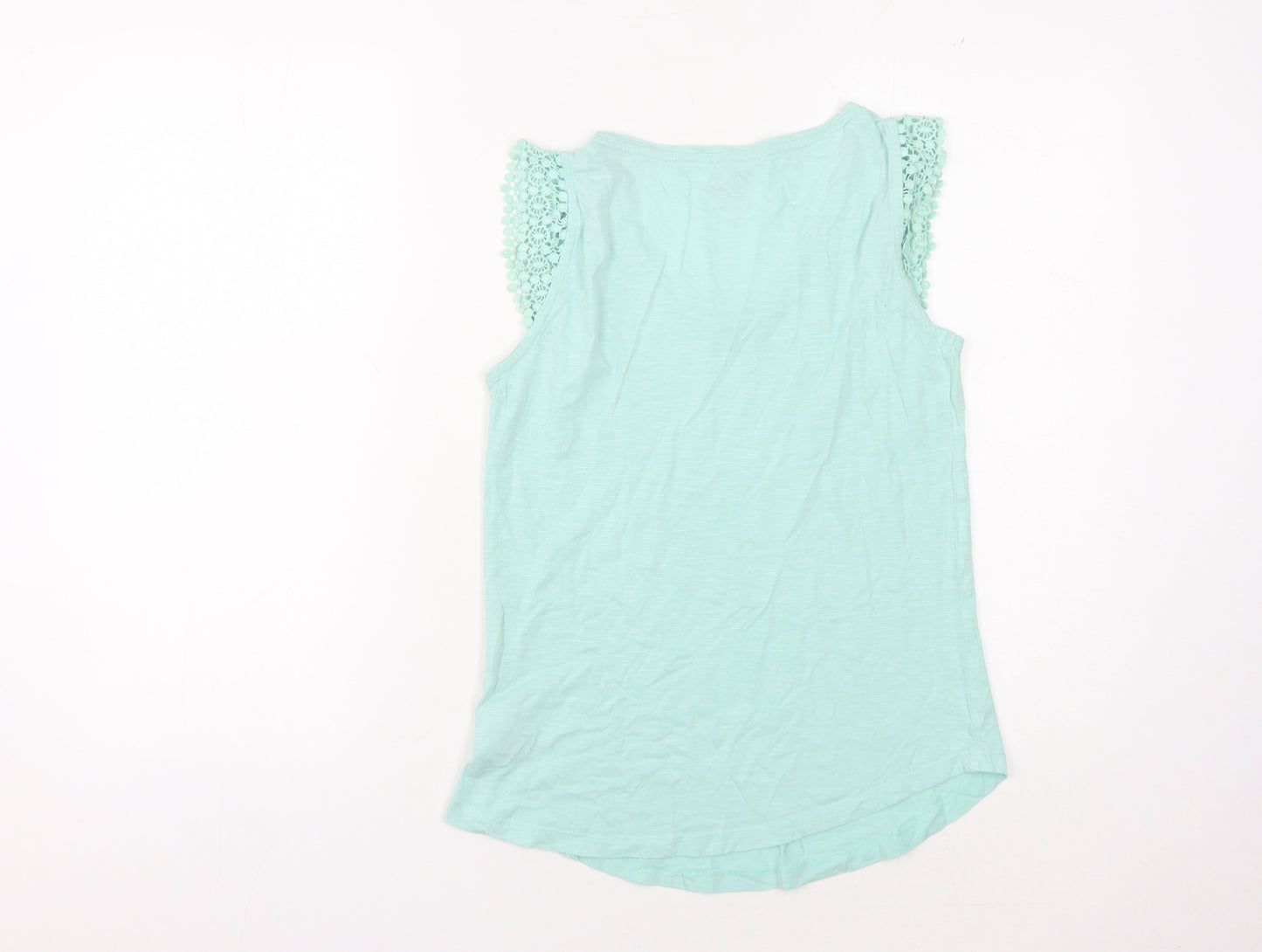 White Stuff Women's Blue Tank, Size 8, V-Neck with Crochet