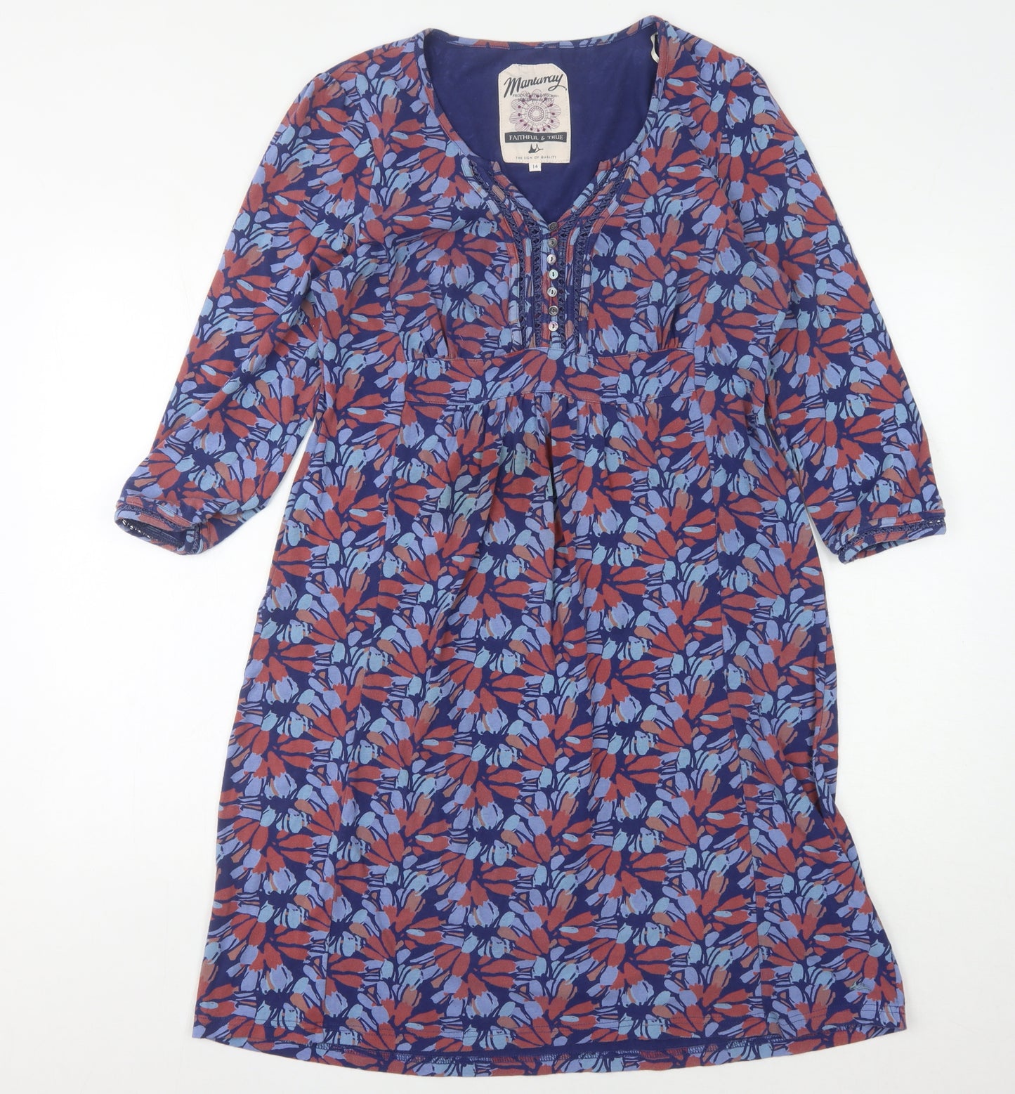 Mantaray Womens Multicoloured Floral V-Neck Dress Size 14