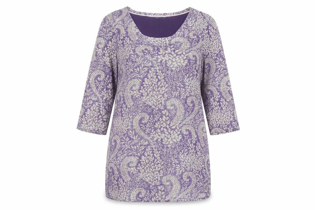 Front view of Women's Purple Geometric Tunic Blouse, size 12
