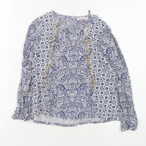 Fat Face Girls' Blue Floral Long Sleeve Blouse 6-7 Years