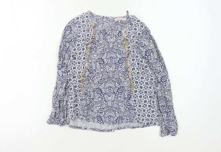 Fat Face Girls' Blue Floral Long Sleeve Blouse 6-7 Years