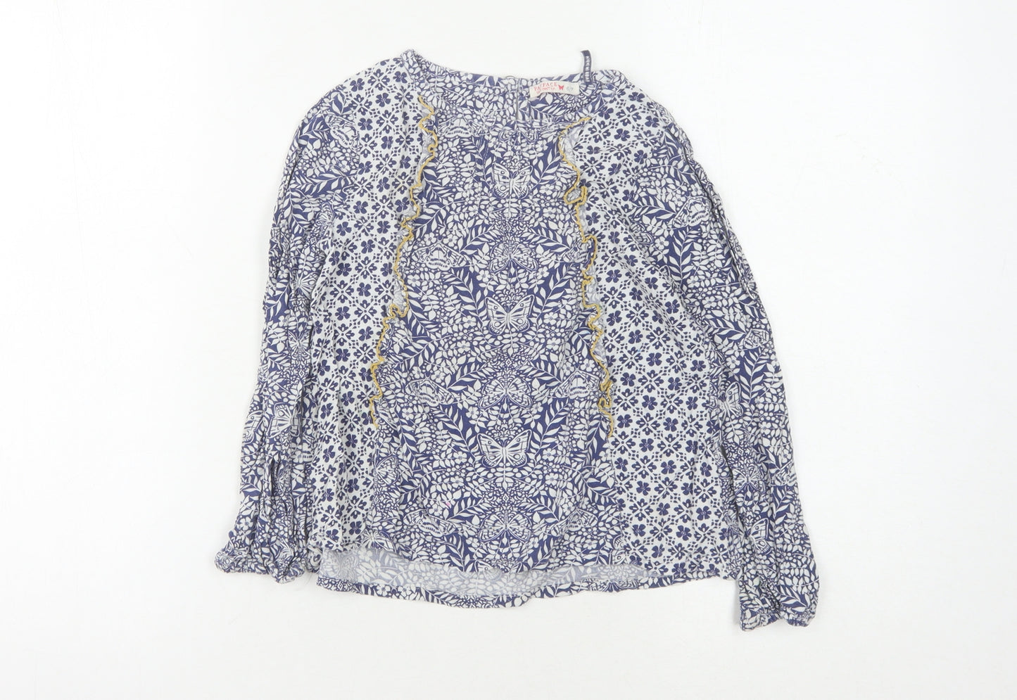 Fat Face Girls' Blue Floral Long Sleeve Blouse 6-7 Years