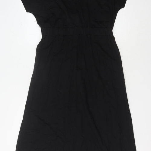 Warehouse Black Viscose Dress Size 12 Women's Short Sleeve