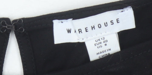 Warehouse Black Viscose Dress Size 12 Women's Short Sleeve