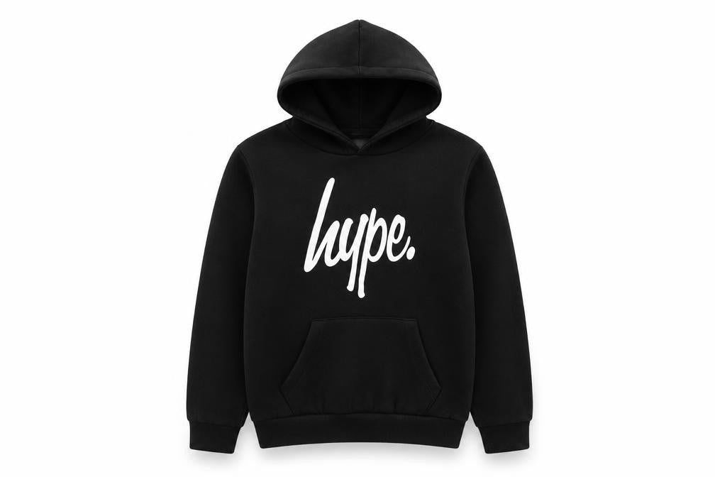 Front view of Hype boys’ black hoodie 13-14 years pullover graphic