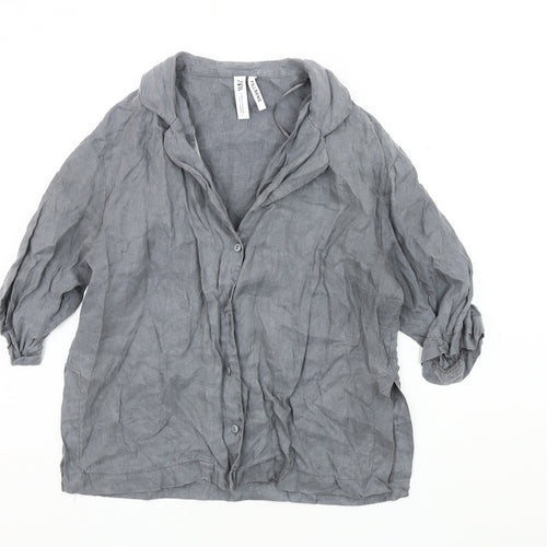 Zara Women's Grey Blouse 2XS Collared Button-Up