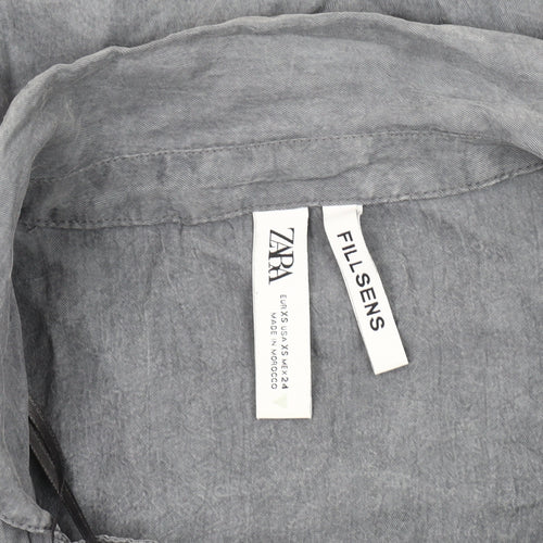 Zara Women's Grey Blouse 2XS Collared Button-Up